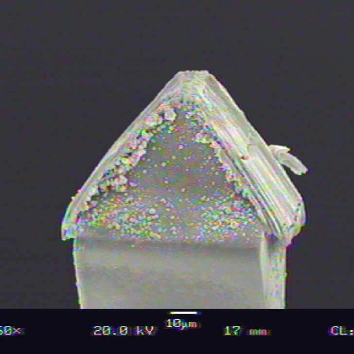 These probes needed to be tapered down to a 6 μm truncated pyramid.